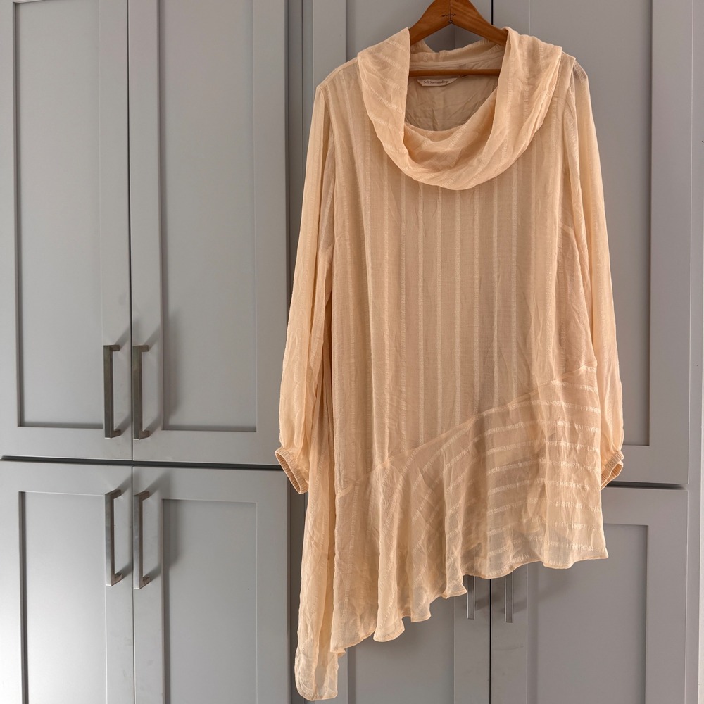 Soft Surroundings XL Cream Striped Cowl Neck Asymmetrical Tunic Top‎